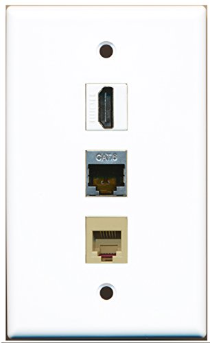 RiteAV - 1 Port HDMI and 1 Port Phone RJ11 RJ12 Beige and 1 Port Shielded Cat6 Ethernet Wall Plate