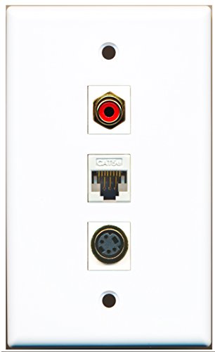 RiteAV - 1 Port RCA Red and 1 Port S-Video and 1 Port Cat5e Ethernet White Wall Plate