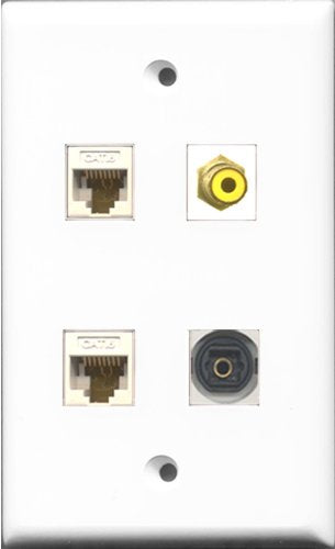 RiteAV 1 Port RCA Yellow and 1 Port Toslink 2 Port Cat6 Ethernet White Wall Plate