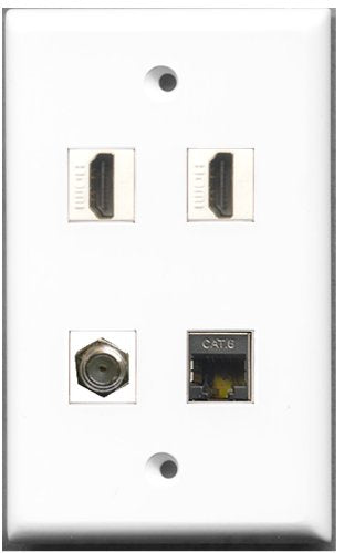 RiteAV - 2 Port HDMI 1 Port Coax Cable TV- F-Type 1 Port Shielded Cat6 Ethernet Wall Plate