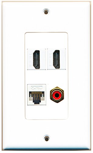 RiteAV - 2 Port HDMI 1 Port RCA Red 1 Port Cat5e Ethernet White Wall Plate Decorative