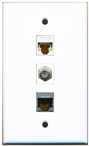 RiteAV - 1 Port Coax Cable TV- F-Type and 1 Port Shielded Cat6 Ethernet and 1 Port Cat6 Ethernet White Wall Plate