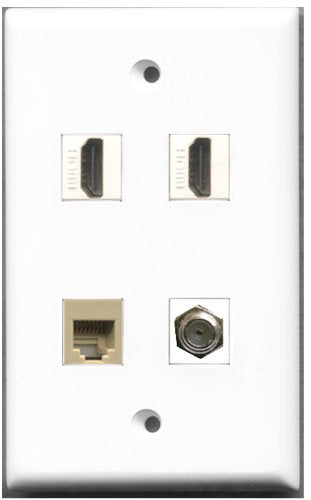RiteAV - 2 Port HDMI 1 Port Coax Cable TV- F-Type 1 Port Phone RJ11 RJ12 Beige Wall Plate