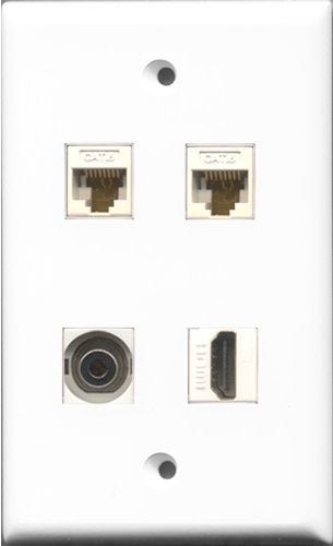 RiteAV 1 Port HDMI and 1 Port 3.5mm 2 Port Cat6 Ethernet White Wall Plate