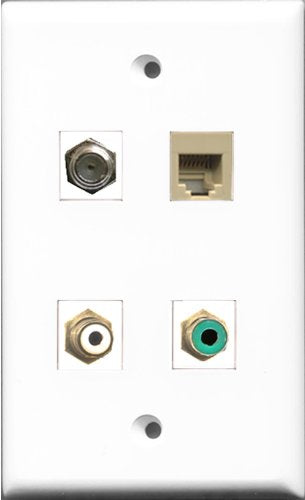 RiteAV 1 Port RCA White and 1 Port RCA Green and 1 Port Coax Cable TV- F-Type and 1 Port Phone RJ11 RJ12 Beige Wall Plate
