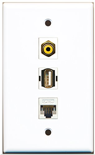 RiteAV - 1 Port RCA Yellow and 1 Port USB A-A and 1 Port Cat5e Ethernet White Wall Plate