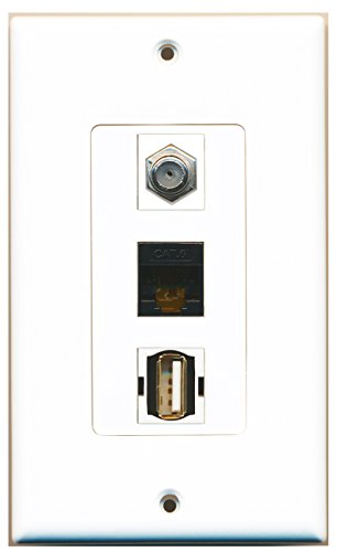 RiteAV - 1 Port Coax Cable TV- F-Type and 1 Port USB A-A and 1 Port Cat6 Ethernet Black Decorative Wall Plate Decorative