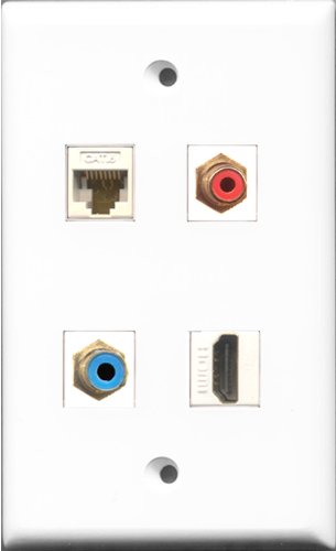 RiteAV 1 Port HDMI and 1 Port RCA Red and 1 Port RCA Blue and 1 Port Cat6 Ethernet White Wall Plate