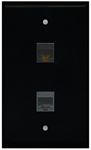 RiteAV - Black 1 Port Phone Black 1 Port Cat6 Ethernet Black Wall Plate