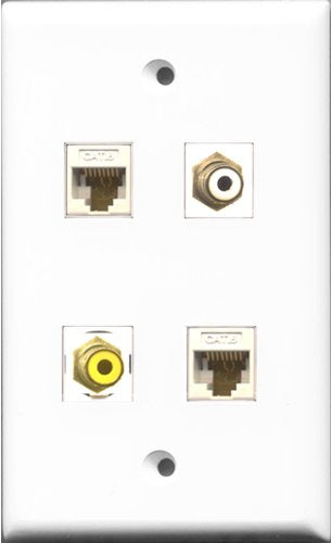RiteAV 1 Port RCA White and 1 Port RCA Yellow 2 Port Cat6 Ethernet White Wall Plate