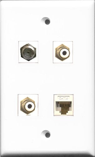 RiteAV - 2 Port RCA White and 1 Port Coax Cable TV- F-Type and 1 Port Cat6 Ethernet White Wall Plate