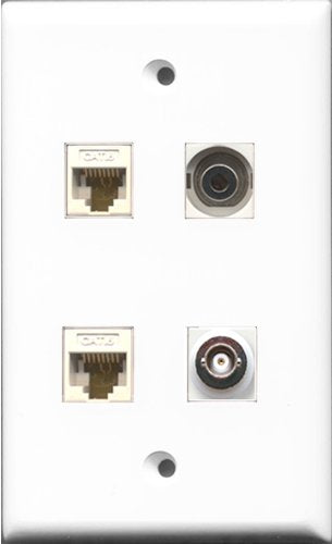 RiteAV 1 Port 3.5mm and 1 Port BNC 2 Port Cat6 Ethernet White Wall Plate