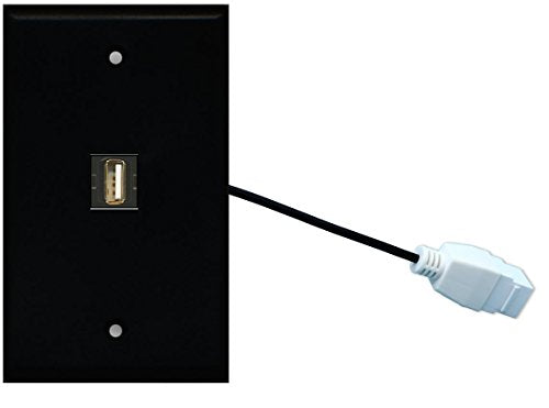 RiteAV (1 Gang Flat) USB Wall Plate w/ Female Pigtail Extension Cable Black