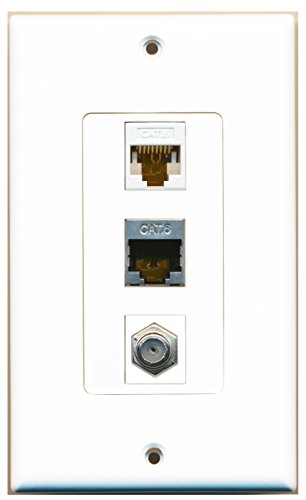 RiteAV - 1 Port Coax Cable TV- F-Type and 1 Port Shielded Cat6 Ethernet and 1 Port Cat6 Ethernet White Decorative Wall Plate Decorative