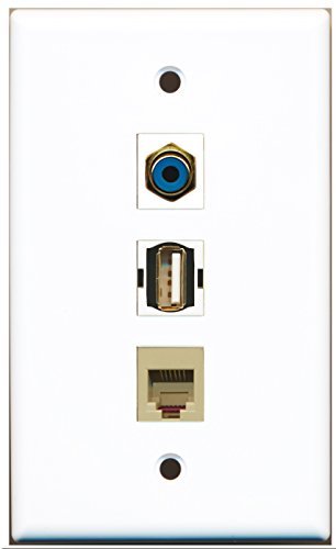 RiteAV - 1 Port RCA Blue and 1 Port USB A-A and 1 Port Phone RJ11 RJ12 Beige Wall Plate