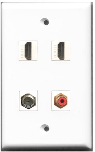 RiteAV - 2 Port HDMI 1 Port RCA Red 1 Port Coax Cable TV- F-Type Wall Plate