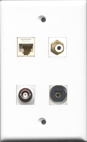 RiteAV 1 Port RCA White and 1 Port Toslink and 1 Port BNC and 1 Port Cat6 Ethernet White Wall Plate