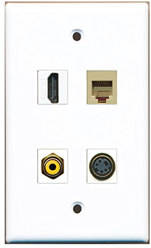 RiteAV - 1 Port HDMI 1 Port RCA Yellow 1 Port Phone RJ11 RJ12 Beige 1 Port S-Video Wall Plate