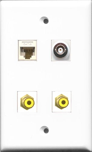 RiteAV - 2 Port RCA Yellow and 1 Port BNC and 1 Port Cat6 Ethernet White Wall Plate