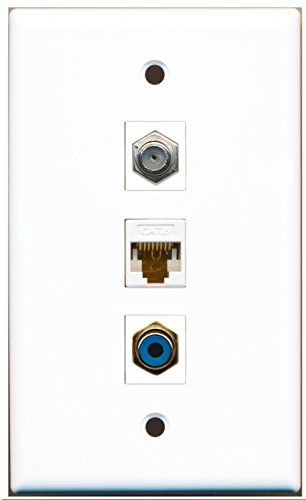 RiteAV - 1 Port RCA Blue and 1 Port Coax Cable TV- F-Type and 1 Port Cat6 Ethernet White Wall Plate