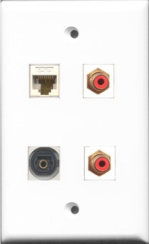 RiteAV - 2 Port RCA Red and 1 Port Toslink and 1 Port Cat6 Ethernet White Wall Plate