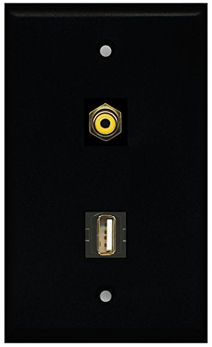 RiteAV - Black 1 Port RCA Yellow 1 Port USB A-A Wall Plate