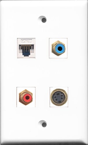 RiteAV 1 Port RCA Red and 1 Port RCA Blue and 1 Port S-Video and 1 Port Cat5e Ethernet White Wall Plate