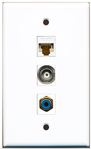 RiteAV - 1 Port RCA Blue and 1 Port BNC and 1 Port Cat6 Ethernet White Wall Plate