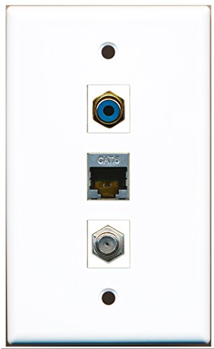 RiteAV - 1 Port RCA Blue and 1 Port Coax Cable TV- F-Type and 1 Port Shielded Cat6 Ethernet Wall Plate