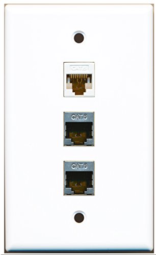 RiteAV - 2 Port Shielded Cat6 Ethernet and 1 Port Cat6 Ethernet White Wall Plate