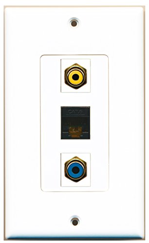 RiteAV - 1 Port RCA Yellow and 1 Port RCA Blue and 1 Port Cat6 Ethernet Black Decorative Wall Plate Decorative