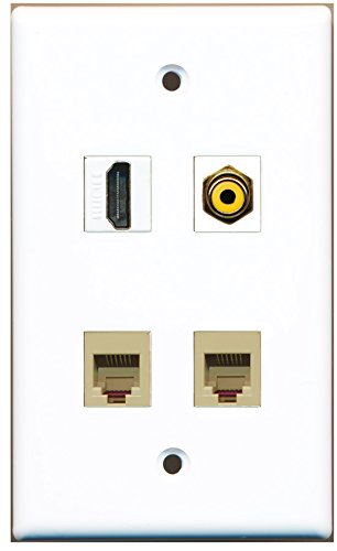 RiteAV - 1 Port HDMI 1 Port RCA Yellow 2 Port Phone RJ11 RJ12 Beige Wall Plate