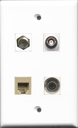 RiteAV 1 Port Coax Cable TV- F-Type and 1 Port Phone RJ11 RJ12 Beige and 1 Port 3.5mm and 1 Port BNC Wall Plate