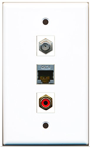 RiteAV - 1 Port RCA Red and 1 Port Coax Cable TV- F-Type and 1 Port Shielded Cat6 Ethernet Wall Plate