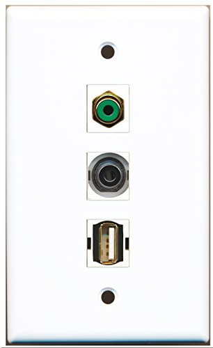 RiteAV - 1 Port RCA Green and 1 Port USB A-A and 1 Port 3.5mm Wall Plate