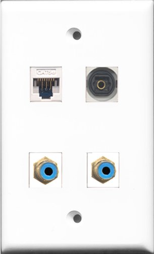 RiteAV - 2 Port RCA Blue and 1 Port Toslink and 1 Port Cat5e Ethernet White Wall Plate