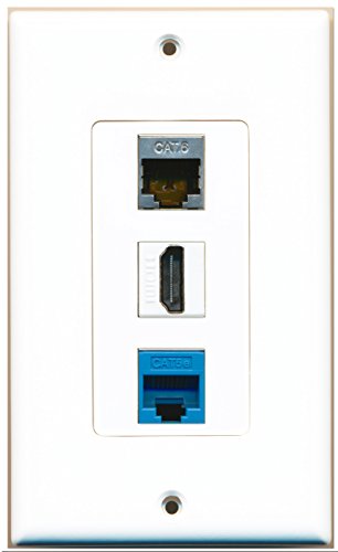 RiteAV - 1 Port HDMI 1 Shielded Cat6 Ethernet 1 Cat5e Ethernet Blue Wall Plate Decorative