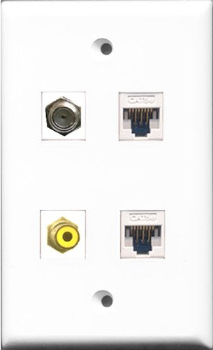 RiteAV 1 Port RCA Yellow and 1 Port Coax Cable TV- F-Type 2 Port Cat5e Ethernet White Wall Plate