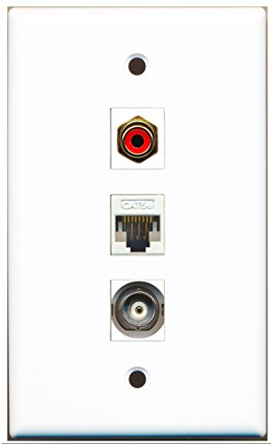 RiteAV - 1 Port RCA Red and 1 Port BNC and 1 Port Cat5e Ethernet White Wall Plate