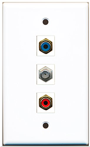 RiteAV - 1 Port RCA Red and 1 Port RCA Blue and 1 Port Coax Cable TV- F-Type Wall Plate
