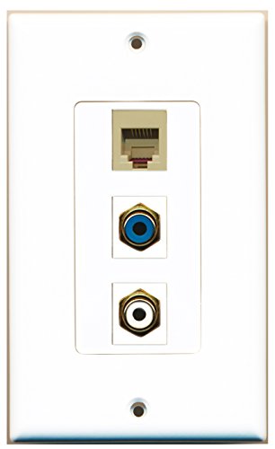 RiteAV - 1 Port RCA White and 1 Port RCA Blue and 1 Port Phone RJ11 RJ12 Beige Decorative Wall Plate Decorative