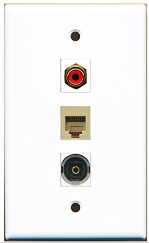 RiteAV - 1 Port RCA Red and 1 Port Phone RJ11 RJ12 Beige and 1 Port Toslink Wall Plate