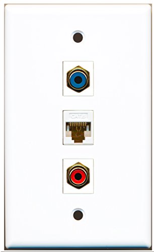 RiteAV - 1 Port RCA Red and 1 Port RCA Blue and 1 Port Cat6 Ethernet White Wall Plate