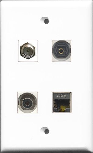 RiteAV 1 Port Coax Cable TV- F-Type and 1 Port Shielded Cat6 Ethernet and 1 Port Toslink and 1 Port 3.5mm Wall Plate
