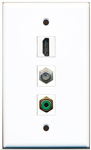 RiteAV - 1 Port HDMI and 1 Port RCA Green and 1 Port Coax Cable TV- F-Type Wall Plate