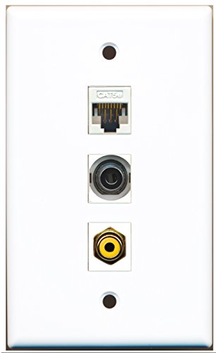 RiteAV - 1 Port RCA Yellow and 1 Port 3.5mm and 1 Port Cat5e Ethernet White Wall Plate