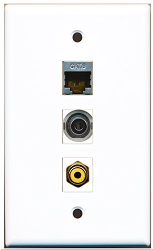 RiteAV - 1 Port RCA Yellow and 1 Port Shielded Cat6 Ethernet and 1 Port 3.5mm Wall Plate