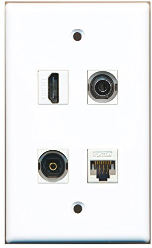 RiteAV - 1 Port HDMI 1 Port Toslink 1 Port 3.5mm 1 Port Cat5e Ethernet White Wall Plate