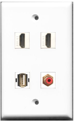 RiteAV - 2 Port HDMI 1 Port RCA Red 1 Port USB A-A Wall Plate