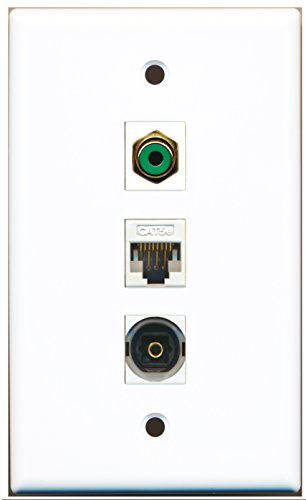 RiteAV - 1 Port RCA Green and 1 Port Toslink and 1 Port Cat5e Ethernet White Wall Plate